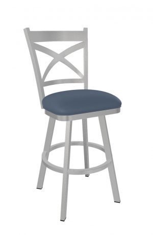 Wesley Allen's Edmonton Brushed Steel Metal Swivel Bar Stool with X Back