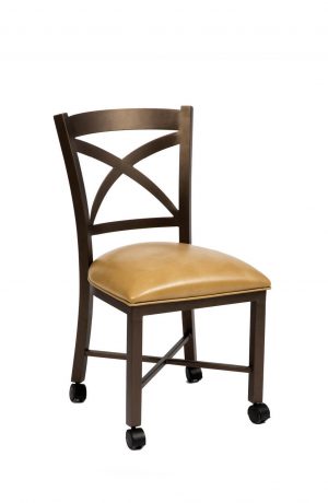 Wesley Allen's Edmonton Metal Dining Chair with Cross Back Design and Casters on Feet