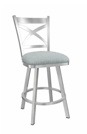 Wesley Allen's Edmonton Stainless Steel Swivel Bar Stool with Aqua Blue Fabric