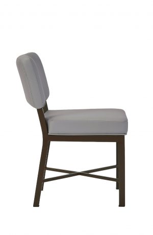 Wesley Allen's Miami Modern Upholstered Dining Chair in Brown Metal Finish and Gray Cushion - Side View