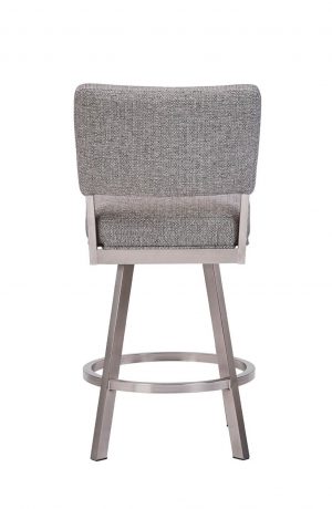 Wesley Allen's Modern Swivel Bar Stool in Brushed Stainless Steel and Gray Fabric - Back View