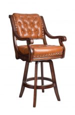 Darafeev's Ponce De Leon Luxury Wooden Swivel Bar Stool with Arms, Button Tufting on Back, and Nailhead Trim