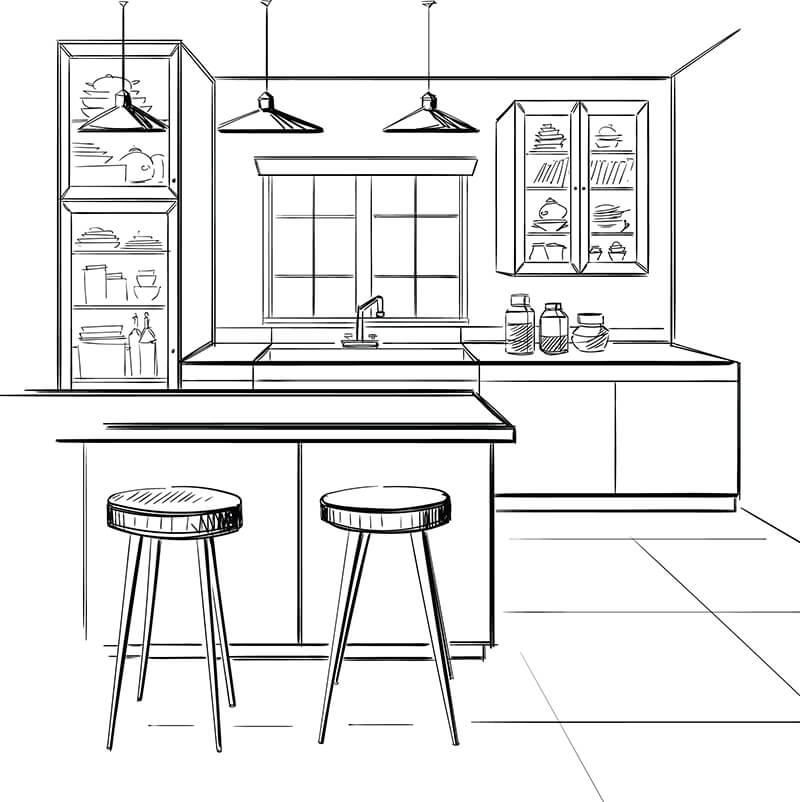 space for stools at kitchen island