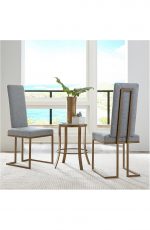 Wesley Allen's Brentwood Upholstered Modern Gold Dining Chairs in Dining Space