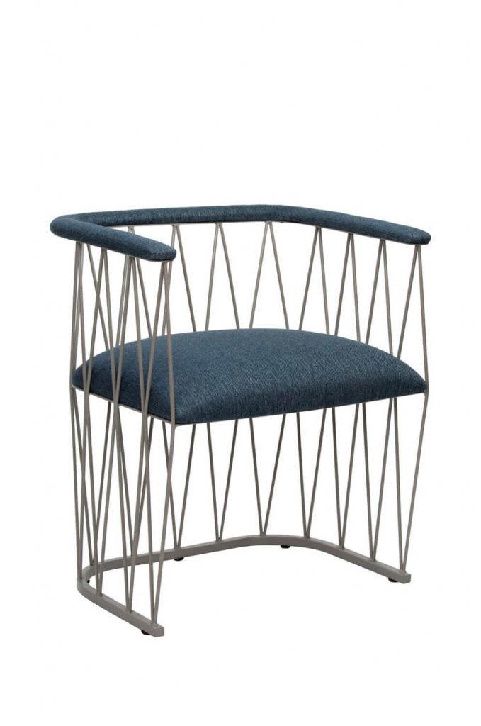 Wesley Allen's Ludwig Modern Metal Arm Chair with Seat and Back Cushion in Blue and Silver
