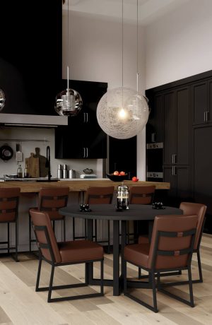 Wesley Allen's Marbury Black Metal Dining Chairs in Open-Concept Kitchen
