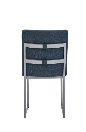 Wesley Allen's Marbury Modern Blue Upholstered Dining Chair with Sled Base in Silver - Back View