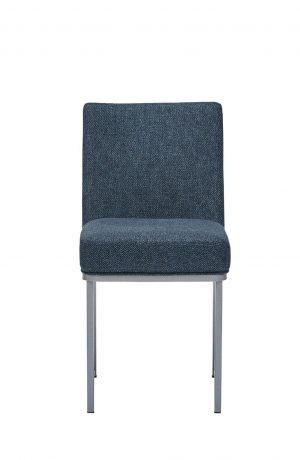 Wesley Allen's Marbury Modern Blue Upholstered Dining Chair with Sled Base in Silver - Front View