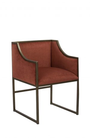 Wesley Allen's Mila Upholstered Dining Chair in Red Fabric and Brass Bisque Metal - With Arms
