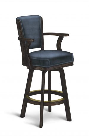 Darafeev's 610 Oak Swivel Wood Stool in Rustic Graphite Wood and Blue Leather