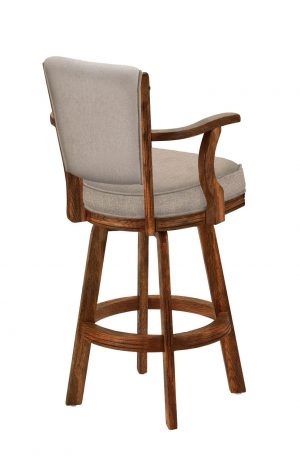 Darafeev's 610 Wood Swivel Bar Stool with Arms in Brown Wood Finish and Tan Seat - Back Side