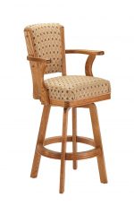 Darafeev's #610 Wooden Upholstered Swivel Bar Stool with Arms in Honey Oak Finish