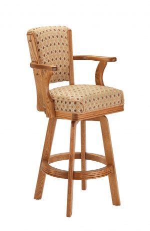 Darafeev's #610 Wooden Upholstered Swivel Bar Stool with Arms in Honey Oak Finish
