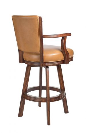 Darafeev's #600 Upholstered Swivel Wood Stool with Arms in Tobacco Oak Finish - View of Back