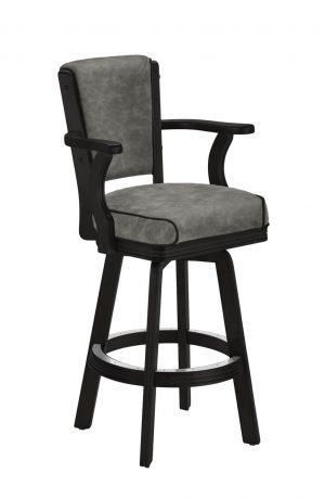 Darafeev's 910 Black Wood Swivel Bar Stool with Arms and Gray Leather