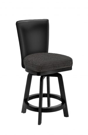 Darafeev's 917 Black Wood Swivel Bar Stool with Leather Back and Patterned Fabric Seat