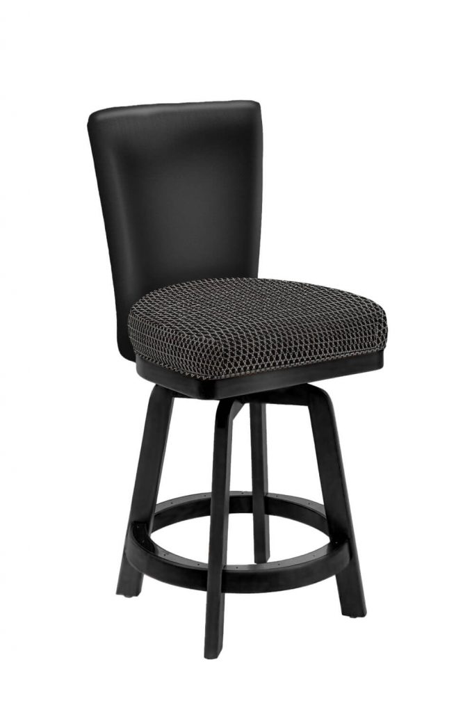 Darafeev's 917 Black Wood Swivel Bar Stool with Leather Back and Patterned Fabric Seat