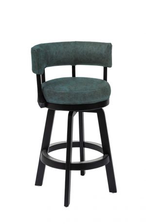 Darafeev's Ace Black Wood Low Back Swivel Bar Stool with Green Leather