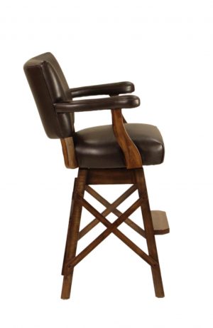 Darafeev's El Dorado Brown Wood Swivel Bar Stool with Arms - Side View