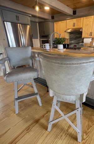 Darafeev's El Dorado Gray Wood Swivel Bar Stools with Arms in Traditional Wood Kitchen