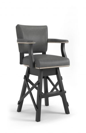 Darafeev's El Dorado Luxury Black Wood Bar Stool in Leather with Nailhead Trim
