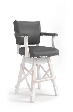 Darafeev's El Dorado Luxury White Distressed Wood with Charcoal Leather, Nailhead Trim, and Arms