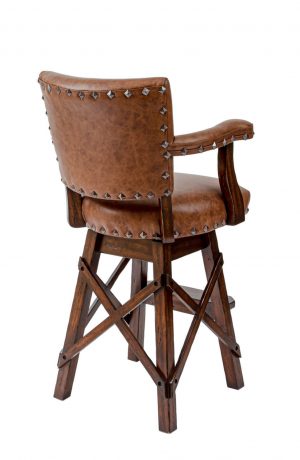 Darafeev's El Dorado Upholstered Swivel Rustic Bar Stool with Arms, Nailhead Trim, and Cross X Base - View of Back