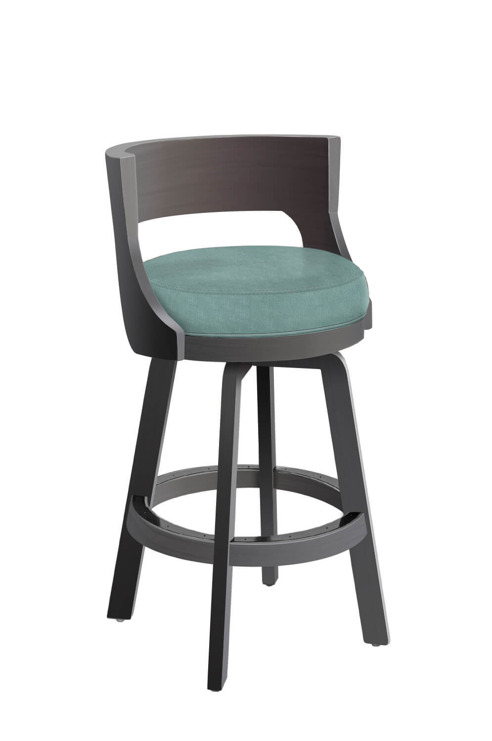 Darafeev's Gen Espresso Wood Bar Stool with Low Back and Teal Seat Fabric