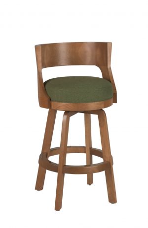 Darafeev's Gen Swivel Wooden Bar Stool with Low Back, Seat Cushion in Green, and Brown Wood