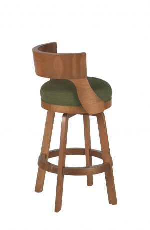 Darafeev's Gen Swivel Wooden Bar Stool with Low Back, Seat Cushion in Green, and Brown Wood - View of Back