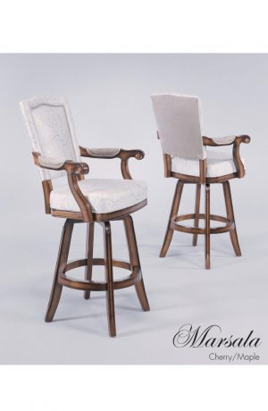 Darafeev's Marsala Luxury Swivel Bar Stool with Padded Arms, Back and Seat, in Nailhead Trim