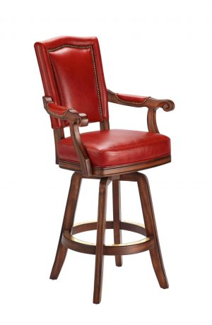 Darafeev's Marsala Upholstered Wood Swivel Bar Stool with Arms and Red Padding