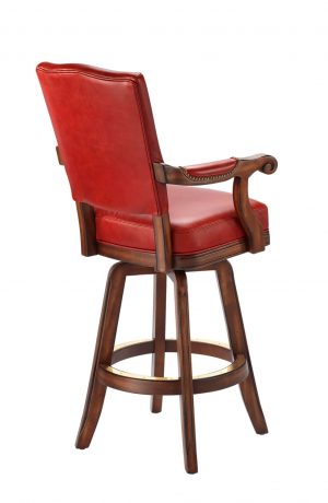 Darafeev's Marsala Upholstered Wood Swivel Bar Stool with Arms and Red Padding - View of Back