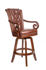 Darafeev's Pizarro Wood Upholstered Swivel Bar Stool with Arms, Nailhead Trim, and Button-Tufted Back