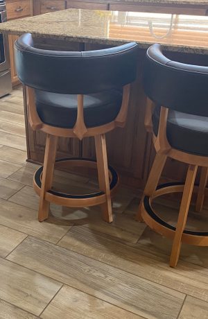Darafeev's Ace Maple Dune Swivel Bar Stools in Chocolate Leather in Customer's Kitchen
