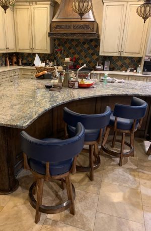 Darafeev's Ace Maple Wood Traditional Low Back Counter Stools in Blue Leather - in Kitchen