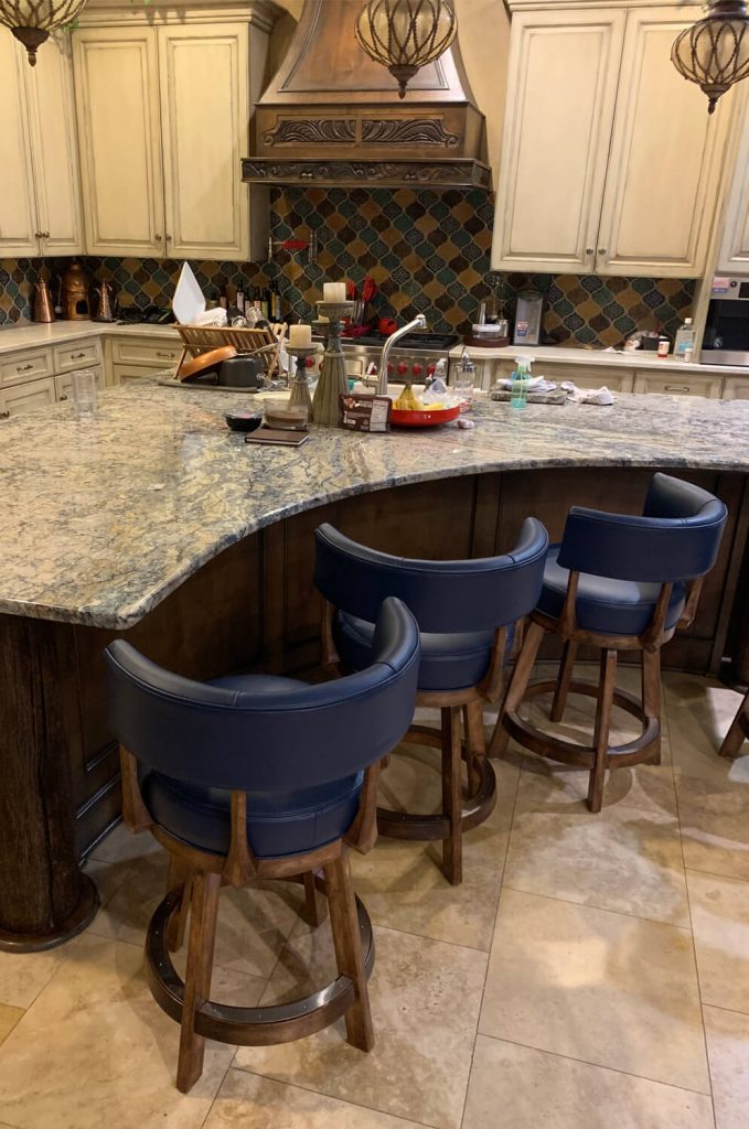 Darafeev's Ace Maple Wood Traditional Low Back Counter Stools in Blue Leather - in Kitchen