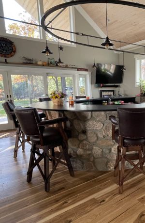 Darafeev's El Dorado Upholstered Bar Stool with Arms and Nailhead Trim in Rec Room