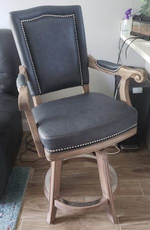 Darafeev's Marsala Traditional Swivel Counter Stool in Blue Leather, Nailhead Trim, with Arms
