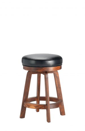 Darafeev's 865 Walnut Wooden Backless Stool with Black Round Seat Cushion