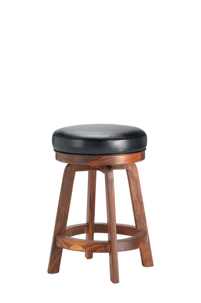 Darafeev's 865 Walnut Wooden Backless Stool with Black Round Seat Cushion