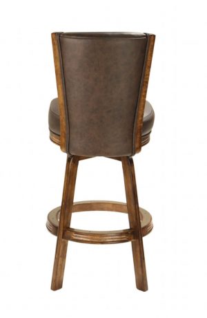 Darafeev's 915 Brown Wood Swivel Bar Stool with Back and Leather Seat Upholstery - Back View