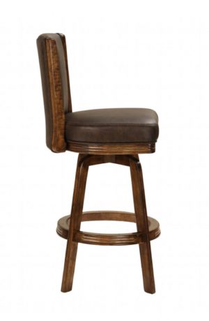Darafeev's 915 Brown Wood Swivel Bar Stool with Back and Leather Seat Upholstery - Side View