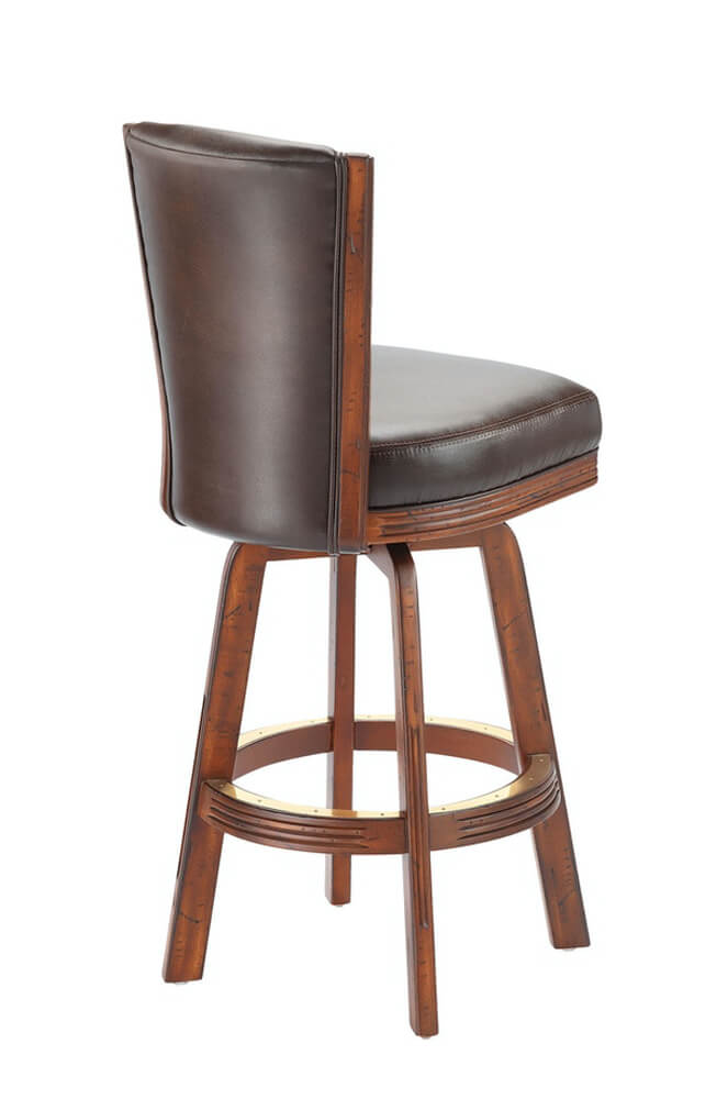 915 Luxury Wood Swivel Stool, Brown Leather Swivel Bar Stools With Back
