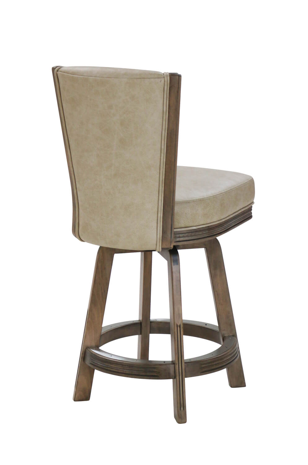 Darafeev's 915 Wood Swivel Bar Stool in Rustic Pewter Wood Finish and Leather Seat - View of Back