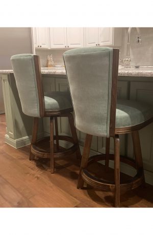 Darafeev's 915 Wood Swivel Bar Stools with Light Green Fabric in Modern Kitchen