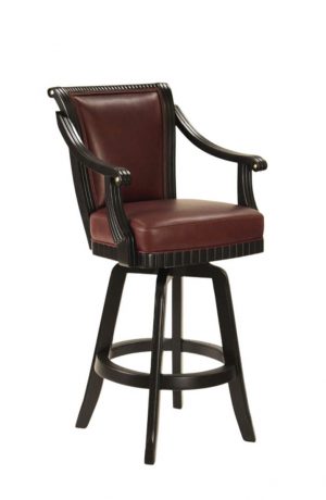Darafeev's Bellagio Luxury Wood Upholstered Swivel Bar Stool with Arms in Black Wood and Red Leather Upholstery
