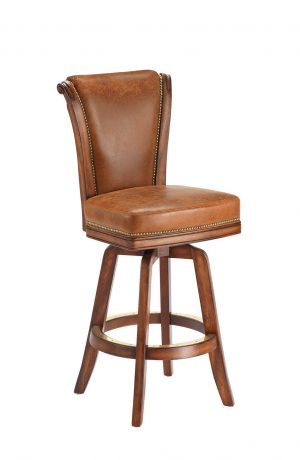 Darafeev's Classic Flexback Upholstered Swivel Wooden Bar Stool in Oak Wood and Leather Upholstery