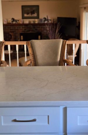 Darafeev's Classic Honey Oak Swivel Bar Stool in Leather and Nailhead Trim - In Customer's Kitchen