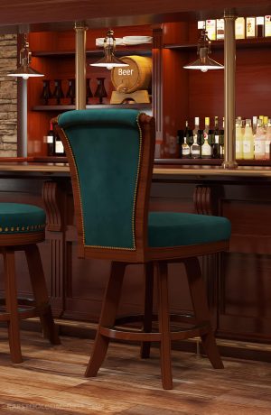 Darafeev's Classic Maple Luxury Bar Stool in Cherry Wood, Teal Seat/Back Cushion - in Home Bar